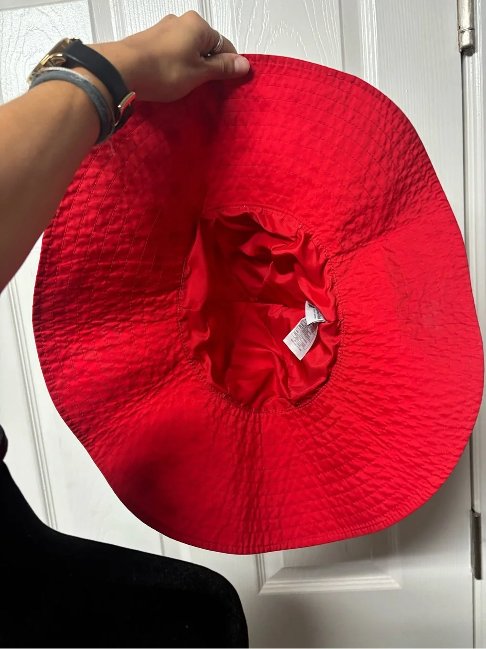 Disney White Sun Hat with Red Polka Dots and Black Minnie Accent